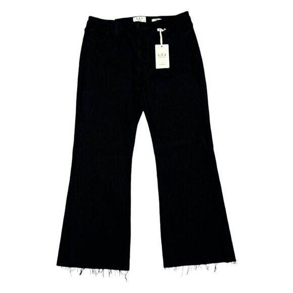LTJ DENIM Sicily Los Angeles Wide Leg Flare Raw Hem Capri Denim Black Jean 31x25 - Picture 1 of 6